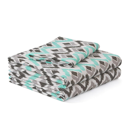 4pcs Minimalist Luxe Geo-Print Queen Bed Sheets Set, Geometric Print Double-Brushed Microfiber, Ultra-Soft Breathable & Wrinkle-Free, Machine-Washable All-Season Bedding, Sophisticated Elegant Decor for Modern Bedroom, Dorm & Holiday Gifts