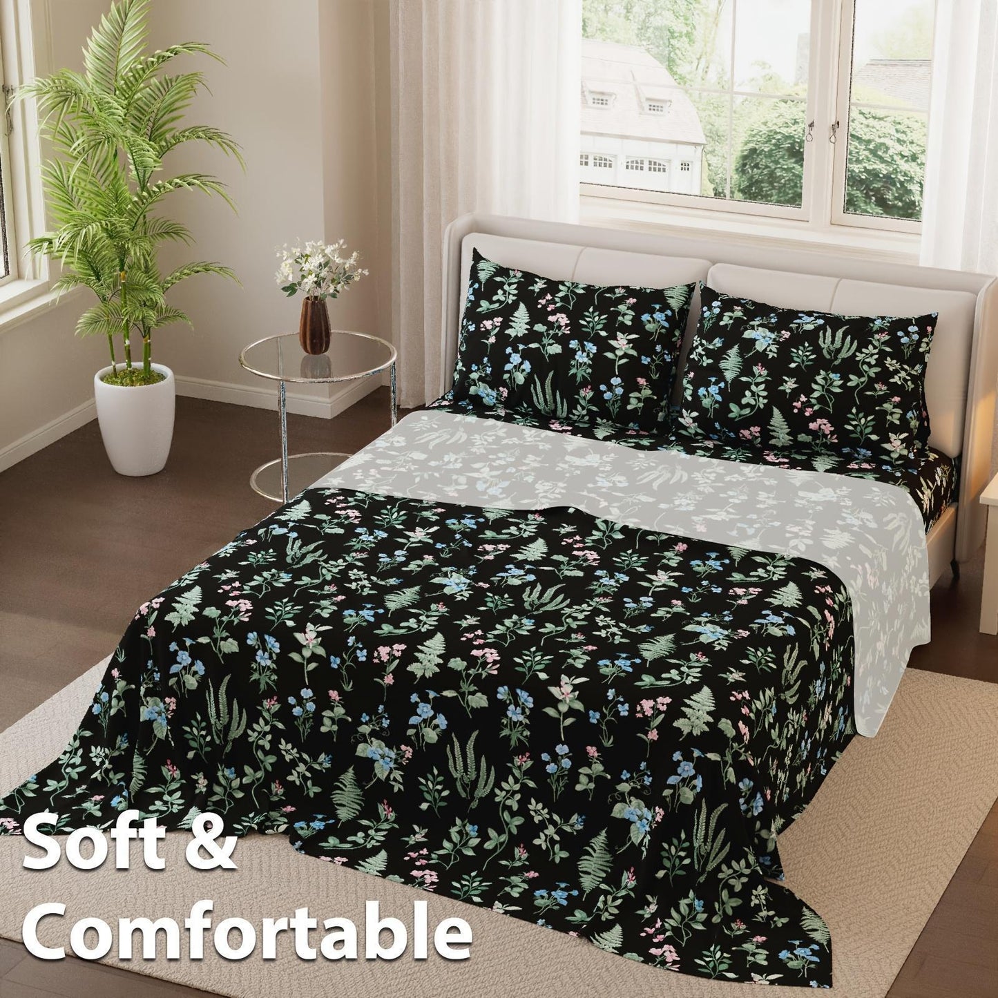 4pcs Leopard Print Queen Bed Sheets Set, Fitted Sheet with Deep Pocket + Flat Sheet + 2 Pillowcases, Taupe/Black Leopard Luxe Print, High-End & Luxe Look, Soft Brushed Microfiber, Breathable & Machine-Washable, All-Season, Guest Room & Holiday Gifts