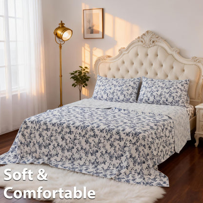 This 4pcs Floral Print Bed Sheet Set Is Soft, Breathable, And Gentle On The Skin. It Includes A Deep-pocket Sheet, A Stylish Bedspread, And Two Pillowcases. Made From A High-quality, Lightweight, All-season Fabric, It Is Durable, Colorfast