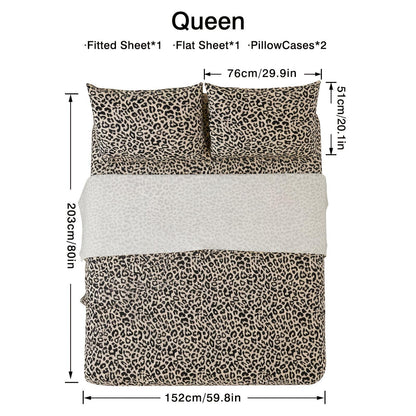 4pcs Leopard Print Queen Bed Sheets Set, Fitted Sheet with Deep Pocket + Flat Sheet + 2 Pillowcases, Taupe/Black Leopard Luxe Print, High-End & Luxe Look, Soft Brushed Microfiber, Breathable & Machine-Washable, All-Season, Guest Room & Holiday Gifts