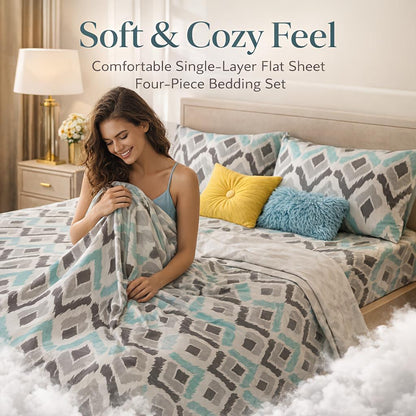 4pcs Minimalist Luxe Geo-Print Queen Bed Sheets Set, Geometric Print Double-Brushed Microfiber, Ultra-Soft Breathable & Wrinkle-Free, Machine-Washable All-Season Bedding, Sophisticated Elegant Decor for Modern Bedroom, Dorm & Holiday Gifts