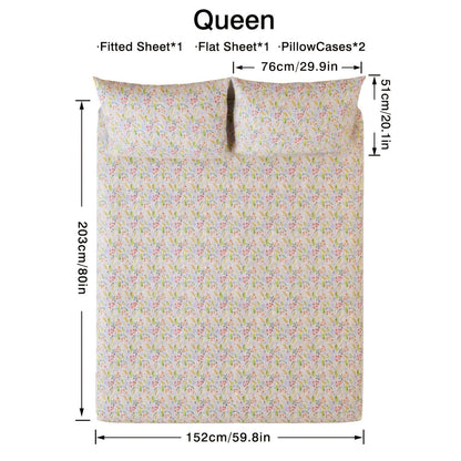 This 4pcs Floral Print Bed Sheet Set Is Soft, Breathable, And Gentle On The Skin. It Includes A Deep-pocket Sheet, A Stylish Bedspread, And Two Pillowcases. Made From A High-quality, Lightweight, All-season Fabric, It Is Durable, Colorfast