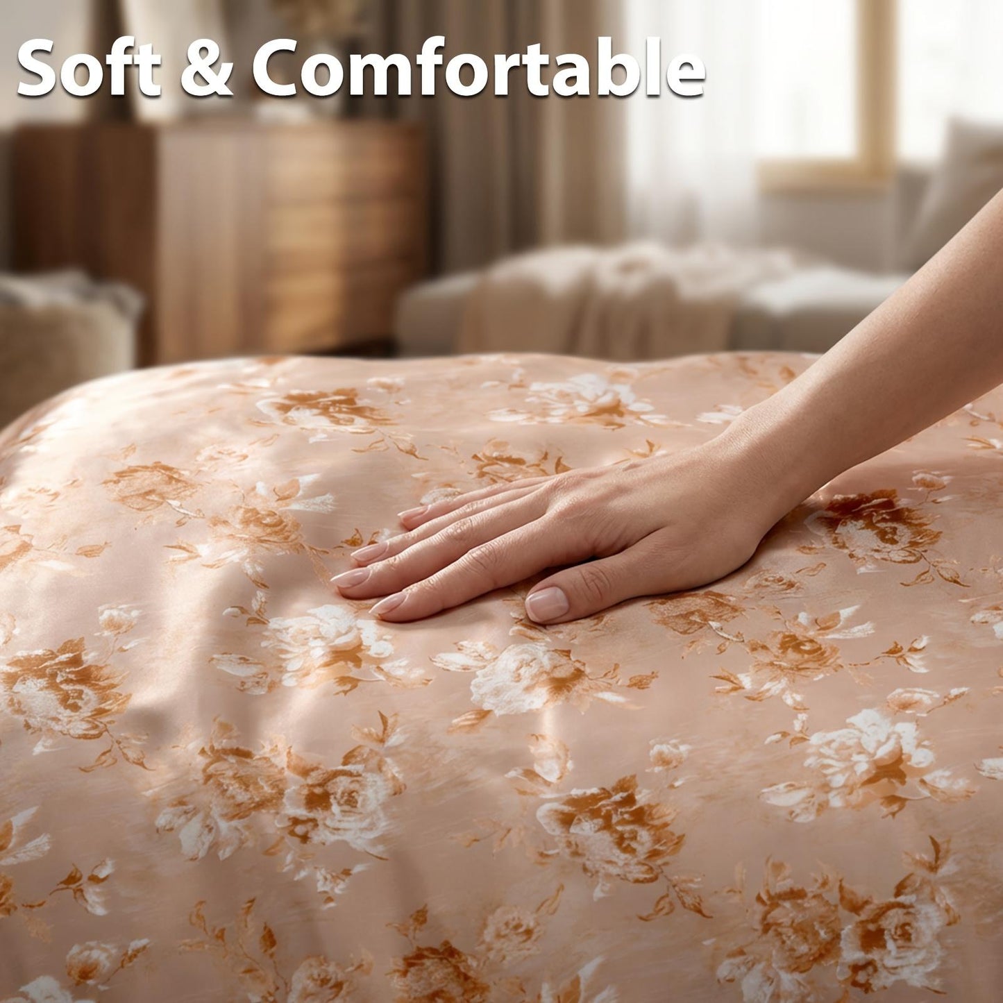 Three-Piece Rose-Patterned Rayon Satin bedding | Easy, Elegant, Machine Washable, All-Season Suitable | Four-Piece Soft bedding Perfect For Family Bedroom And Gifts