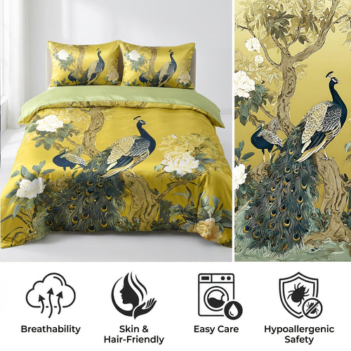 This Peacock-print 3pcs Rayon Satin Bedding Is Simple And Elegant, Machine Washable, And Suitable for All Seasons. This Y Soft 4pcs Bedding Is Perfect for The Family Bedroom And Also Makes An Ideal Gift for Friends And Family