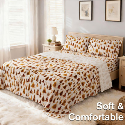 This 4pcs Floral Print Bed Sheet Set Is Soft, Breathable, And Gentle On The Skin. It Includes A Deep-pocket Sheet, A Stylish Bedspread, And Two Pillowcases. Made From A High-quality, Lightweight, All-season Fabric, It Is Durable, Colorfast